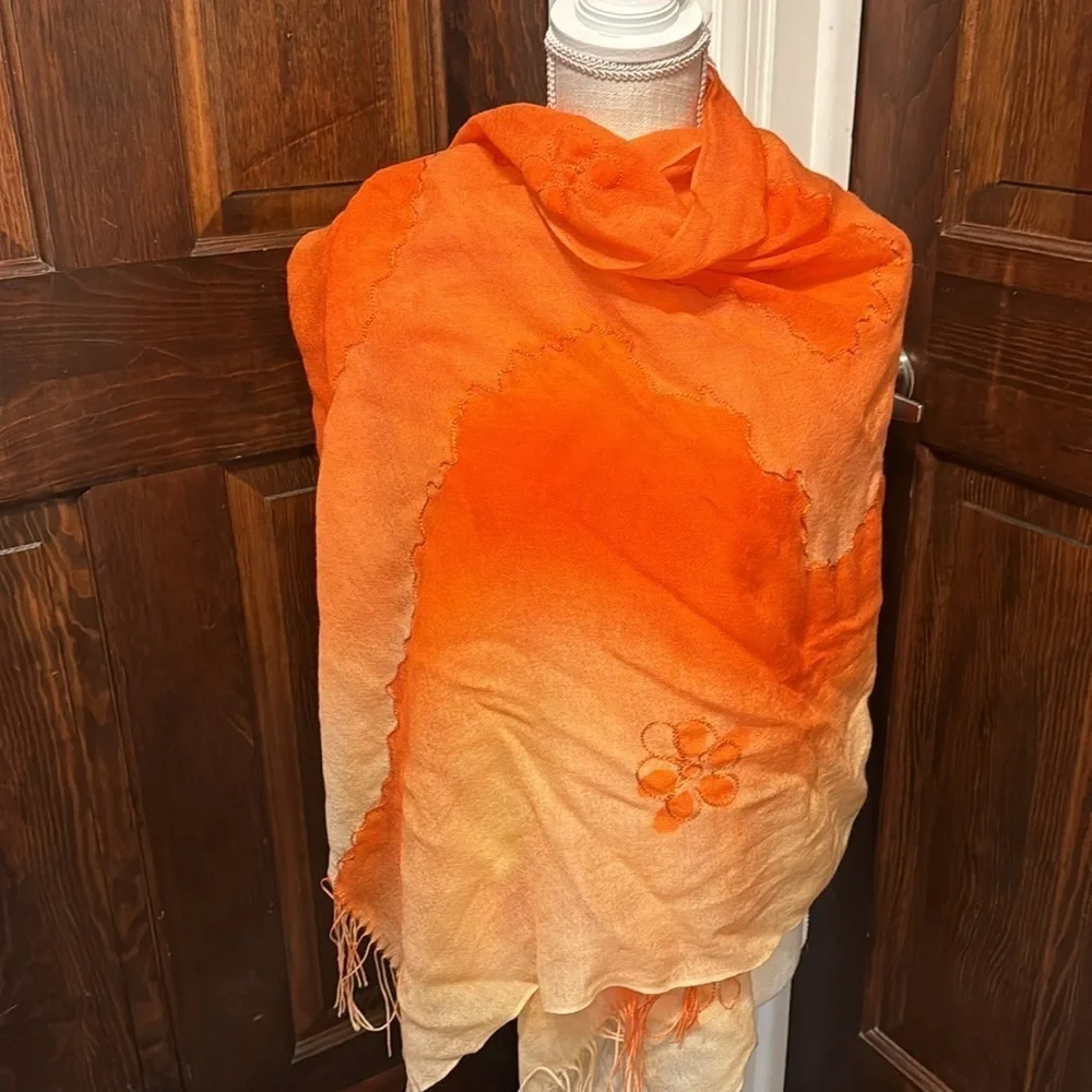 Beautiful Ombré Orange Pashmina Scarf / Wrap with Fringe